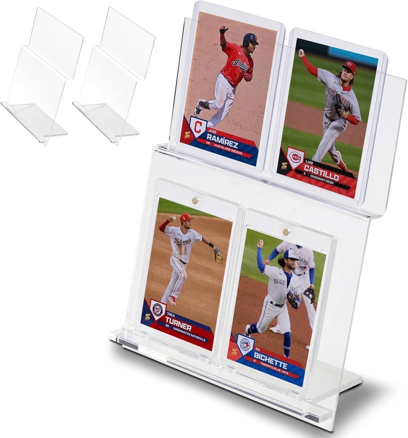 Tapeera 3-Pack Acrylic Tabletop Card Holder Display Holds 12 Cards - Trading Card Slab Display for Graded Cards Magnetic Cards & Toploader - Sports Card Display Case for Baseball Basketball Football - Image 1